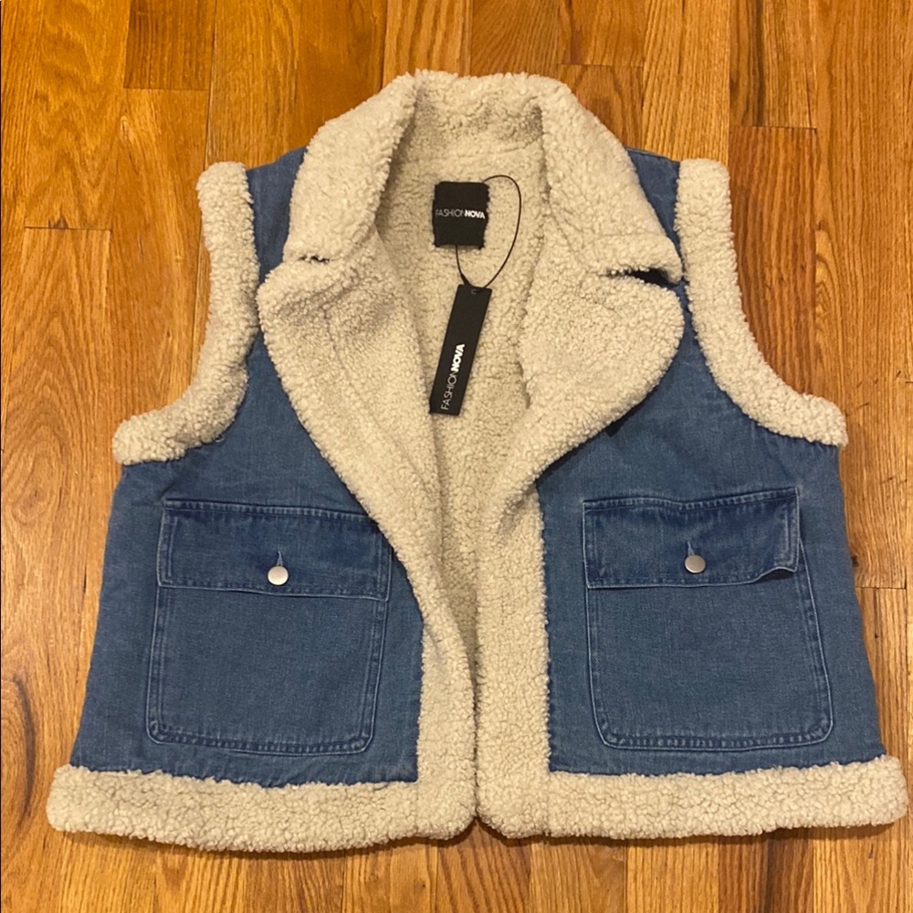 Fashion Nova Blue and White Sherpa Vest